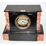 An Edwardian black slate and rouge marble mantel clock,