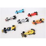 7 various loose Scalextric Slot Racing Cars, to include Benetton, BMW Power, Mercedes Benz,