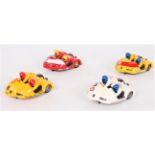 4 various loose Scalextric Motorcycle Side Cars, to include C281-2 "Shell", C281-2 "Honda",