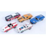 5 various loose Scalextric Slot Racing Cars, to include 2x Corvette L-88 "BFG" and "Fibregas",