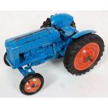 Chad Valley, Diecast Fordson Major tractor, large scale, blue body, orange wheels with rubber tyres,