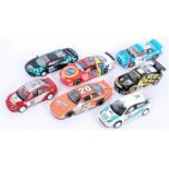 7 various loose Scalextric Slot Racing Cars, to include Subaru Impreza WRC, Mitsubishi Lancer WRC,