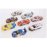 8 various loose Scalextric Slot Racing Cars, to include DTM Opel V8 Coupe, Porsche 911 GT3R,