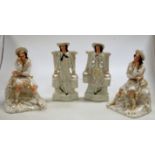A pair of Victorian Staffordshire flatback figures of milkmaids, h.
