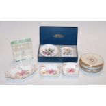 A boxed Royal Worcester bone china pin-tray, an ovoid vase, Royal Crown Derby porcelain pin-tray,