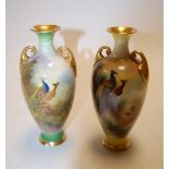 A pair of early 20th century Royal Worcester twin handled vases,