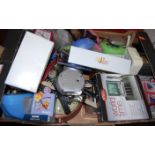 A box of miscellaneous items, to include; travel clocks,