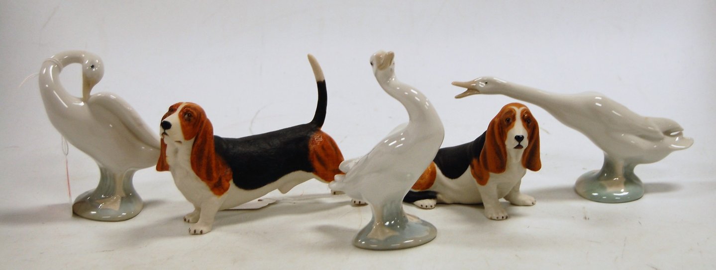 Three various Lladro porcelain models of geese;