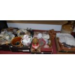 A large collection of miscellaneous items, to include; stoneware flagon, brass pedestal oil lamp,