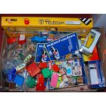 A box of miscellaneous childrens toys, to include; boxed Corgi British Telecom Services gift set,