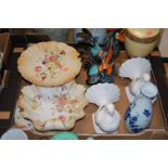 A box of miscellaneous china, to include; Carltonware blush ivory leaf dish with floral decoration,