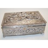 A Japanese silver plated table box, decorated with a dragon,