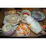 A box of miscellaneous Art Deco and later chinaware,