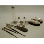 A quantity of various silver mounted dressing table wares to include clothes brushes, hat pin jar,