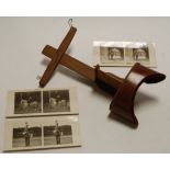 A hand held stereo-viewer and three sets of vintage stereo cards (12 in each),