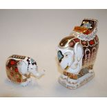 A large Royal Crown Derby desk ornament in the form of an elephant in the Imari with gold stopper