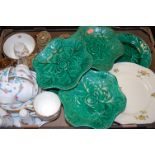 A box of miscellaneous china, to include; Victorian Wedgwood strawberry dishes,