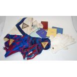 A box of assorted Masonic regalia, to include; sashes,