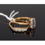 An 18ct gold platinum sapphire and diamond set tablet ring,
