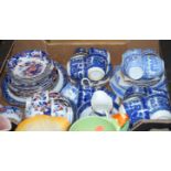 A Victorian blue and white transfer decorated part tea service;