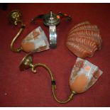 An early 20th century chrome framed and pressed glass ceiling light fitting,