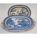 A Victorian Wedgwood transfer decorated Willow Pattern meat plate,
