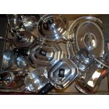 A box of miscellaneous silver plated wares, to include; Georgian style four-piece tea service,