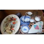 A box of miscellaneous china to include Johnson Brothers Snow White Regency part dinner service