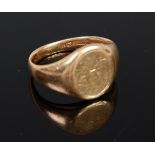 A gents 9ct gold signet ring, 6.