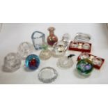 A small collection of glassware to include; modern iridescent glass vase,