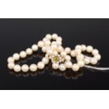 A cultured and knotted pearl single string necklace,