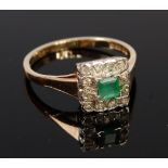 A 9ct gold, emerald and diamond cluster ring,