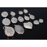 A bag of assorted silver lockets to include engraved and heart shaped examples,