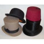 An Edwardian brushed velvet top-hat, bearing label for Lincoln Bennett & Co, Sackville St,