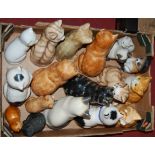 A box of miscellaneous ceramic cat figures,