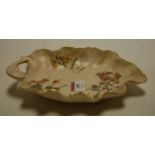 A circa 1890 Royal Worcester leaf dish with floral decoration within gilt borders having puce mark