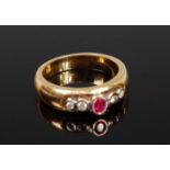 An 18ct gold, ruby and diamond ring,