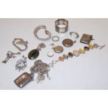 A small collection of assorted principally silver items, to include; silver vesta, napkin ring,