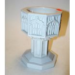 A Minton stoneware model of a church font in the Gothic style, having impressed mark verso, h.