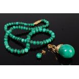 A beaded malachite single string necklace,