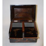 A Japanese Meiji period black lacquered tea caddy of sarcophagus form having raised gilt decoration,