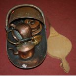 A collection of miscellaneous items, to include; copper helmet shaped coal scuttle,