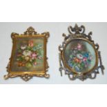 Early 20th century English school - still life, miniature oil painting in gilt metal frame,