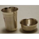 A Continental 925 silver finely engine turned beaker and sugar bowl, gross weight 2.