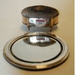 A George V silver ring box Birmingham 1911, together with an Edwardian silver framed easel mirror,