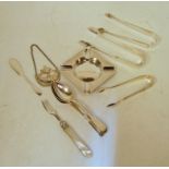 ***TWO PAIRS OF SUGAR TONGS REMOVED FROM THIS LOT*** A small collection of silverware,