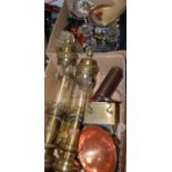 Two boxes of miscellaneous items, to include; reproduction brass GWR wall lanterns,