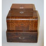A Victorian walnut work box with Tunbridge decoration together with one other rosewood work box,