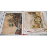 A folio of 19th century and later watercolours, etchings,