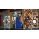 Three boxes of miscellaneous items, to include; treen miniature pedestal table,